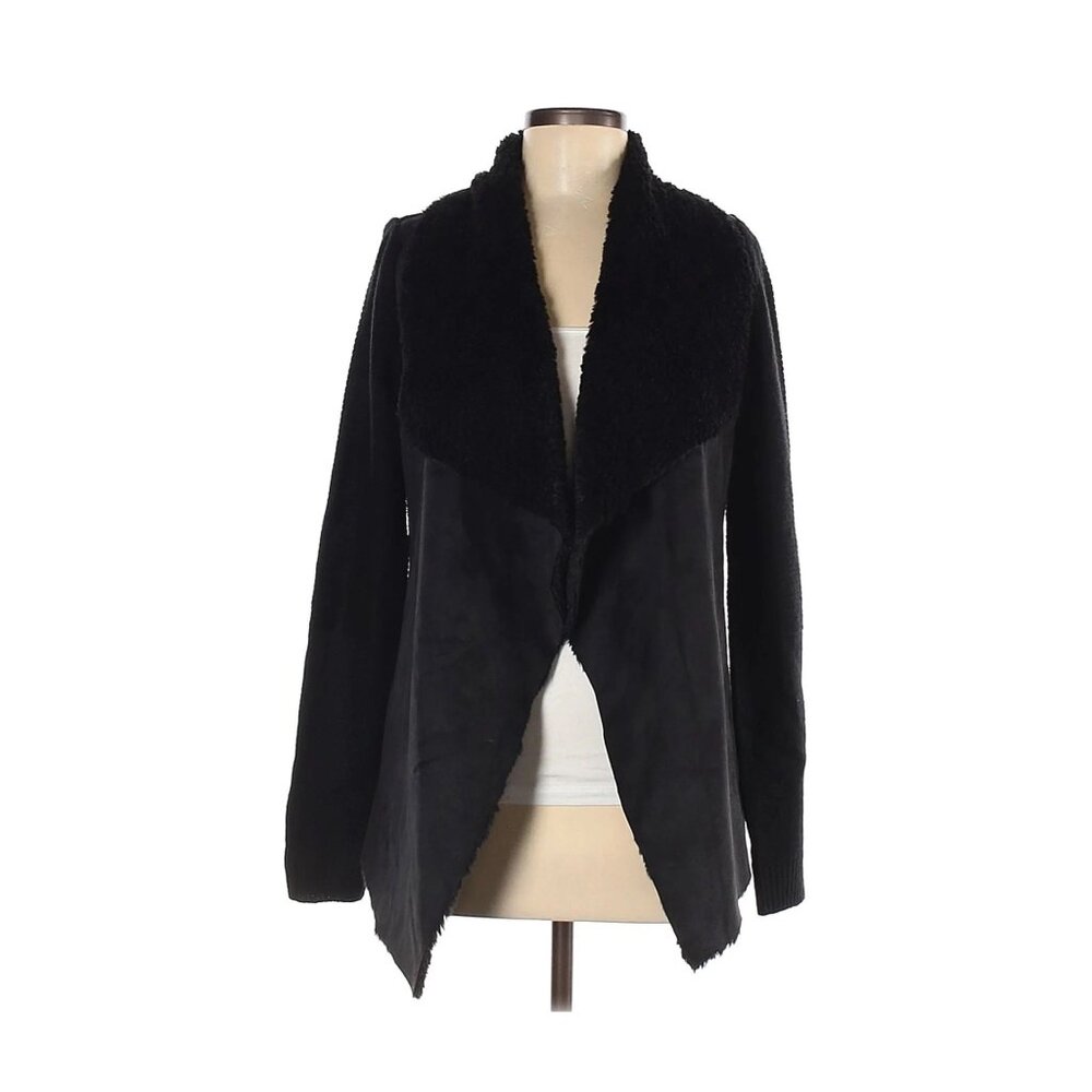 Romeo + Juliet Couture Black Open Front Faux Suede & Fuzzy Knit Cardigan Jacket